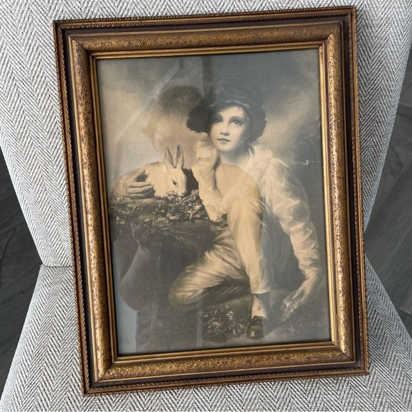 Vintage Other - Vintage Print in Frame Henry Raeburn Boy with a rabbit art
